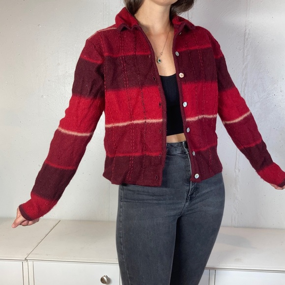Red 100% Wool Vintage Button Down Jacket - Picture 9 of 10
